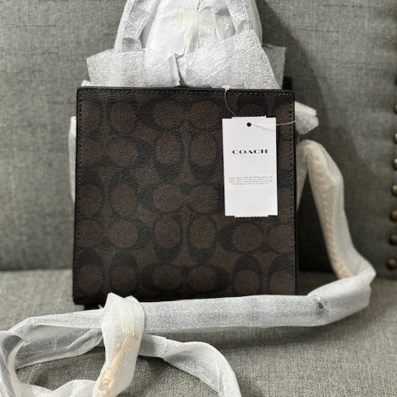 Coach Mini Pepper Crossbody In Signature Canvas Brown / Black $328 - Picture 8 of 9